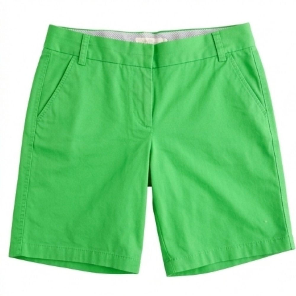 EUC J Crew Chino "Broken-In" Cotton Bermuda Shorts, Bright Green, Size 8